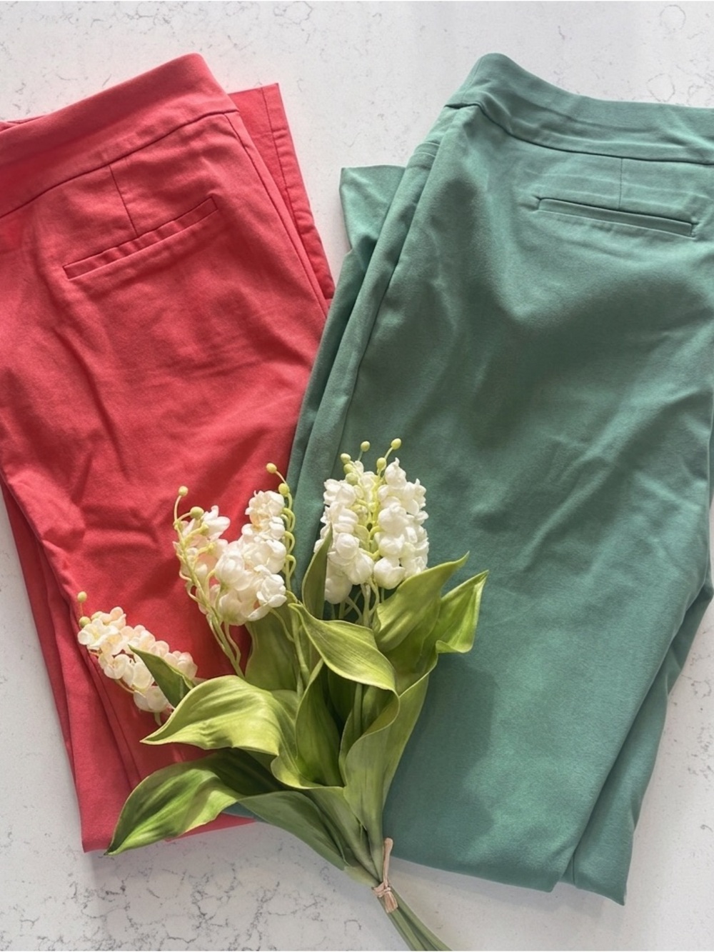 Lot of 2- Chico's Bright Coral & Teal Stretch Pants, size US8